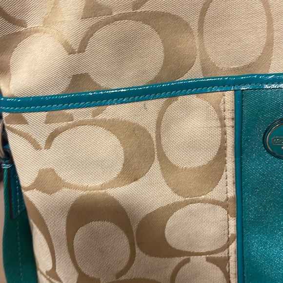 Coach Signature Tote Bag - Beige and Teal - Picture 2 of 16
